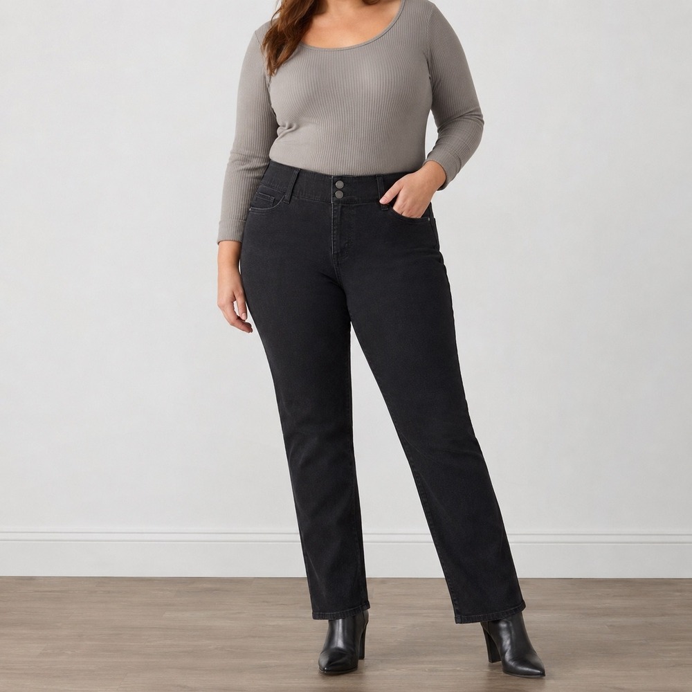 Nine West Size 10 Black Straight Leg Jeans Elastic Waist Stretch Denim